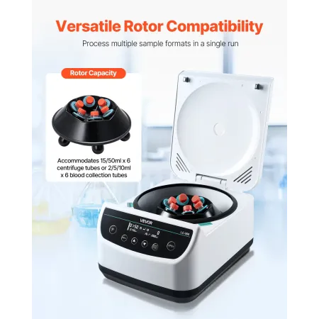 VEVOR Centrifuge Machine, 100-2100xg RCF Electric Laboratory Centrifuge Machine with 1 Rotor for 2/5/10/15/50ml Tube Capacity, L