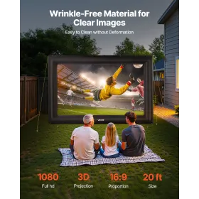 VEVOR 20 ft Inflatable Movie Screen, 600D Washable Inflatable Projection Screen with Portable Storage Bag, Easy Set Up 16:9 Movi