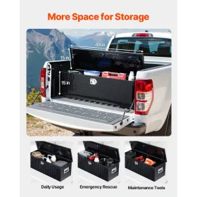 Heavy Duty Aluminum Truck Bed Tool Box, Diamond Plate Tool Box with Side Handle and Lock Keys, Storage Toolbox Chest Organizer f