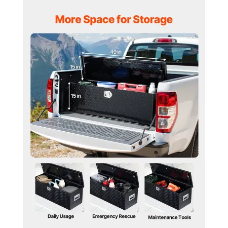 Heavy Duty Aluminum Truck Bed Tool Box, Diamond Plate Tool Box with Side Handle and Lock Keys, Storage Toolbox Chest Organizer f