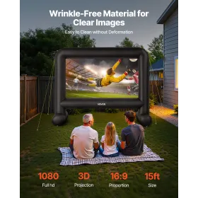 VEVOR 15 ft Inflatable Movie Screen, 600D Washable Inflatable Projection Screen with Portable Storage Bag, Easy Set Up 16:9 Movi