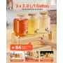 VEVOR Beverage Dispenser, 3 Pack 3.8L Drink Dispensers for Parties, Glass Juice Dispenser with Wood Stand, Stainless Steel Spigo