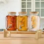 Beverage Dispenser, 3 Pack 3.8L Drink Dispensers for Parties, Glass Juice Dispenser with Wood Stand, Stainless Steel Spigot, Inf