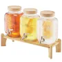 VEVOR Beverage Dispenser, 3 Pack 3.8L Drink Dispensers for Parties, Glass Juice Dispenser with Wood Stand, Stainless Steel Spigo