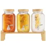 VEVOR Beverage Dispenser, 3 Pack 3.8L Drink Dispensers for Parties, Glass Juice Dispenser with Wood Stand, Stainless Steel Spigo