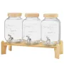 Beverage Dispenser, 3 Pack 3.8L Drink Dispensers for Parties, Glass Juice Dispenser with Wood Stand, Stainless Steel Spigot, Inf