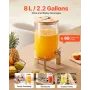 Beverage Dispenser, 8L Drink Dispensers for Parties, Glass Juice Dispenser with Wood Stand, Stainless Steel Spigot, Iced Tea Lem
