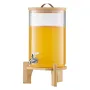 Beverage Dispenser, 8L Drink Dispensers for Parties, Glass Juice Dispenser with Wood Stand, Stainless Steel Spigot, Iced Tea Lem