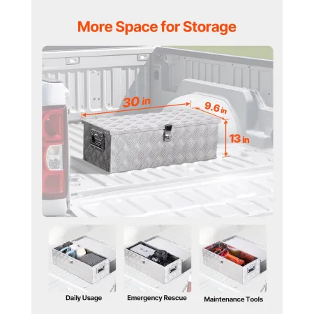 VEVOR Heavy Duty Aluminum Truck Bed Tool Box, Stripes Plated Tool Box with Side Handle and Lock Keys, Storage Toolbox Chest Orga