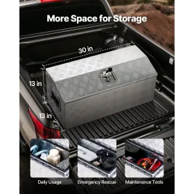 Heavy Duty Aluminum Truck Bed Tool Box, Stripes Plated Tool Box with Side Handle and T-Lock Keys, Storage Toolbox Chest Organize