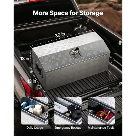 Heavy Duty Aluminum Truck Bed Tool Box, Stripes Plated Tool Box with Side Handle and T-Lock Keys, Storage Toolbox Chest Organize