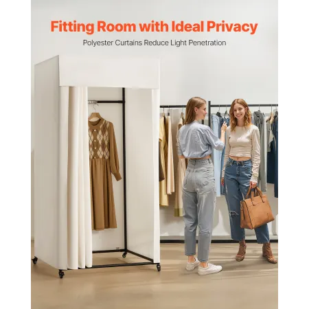 Fitting Room, Moveable Dressing Room with Thick Curtains, Privacy Space with Casters and a Sturdy Metal Hook, for Boutique, Mall