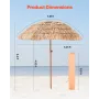 VEVOR Tiki Umbrella, 6 ft Thatched Patio Umbrella with Tilt, Hawaiian Style Beach Parasol with Durable PP Thatch and 8 Metal Rib