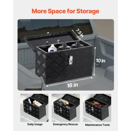 VEVOR Heavy Duty Aluminum Truck Bed Tool Box, Stripes Plated Tool Box with Side Handle and Top Handle, Storage Toolbox Chest Org