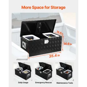 Heavy Duty Aluminum Truck Bed Tool Box, Stripes Plated Tool Box with Sliding Shelf, Side Handle, Lock & Keys, Storage Toolbox Ch
