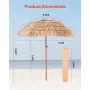 VEVOR Tiki-paraply, 6,5 fod stråtækt terrasseparaply med vipning, strandparasol i hawaiiansk stil med holdbart PP-stråtag og 8