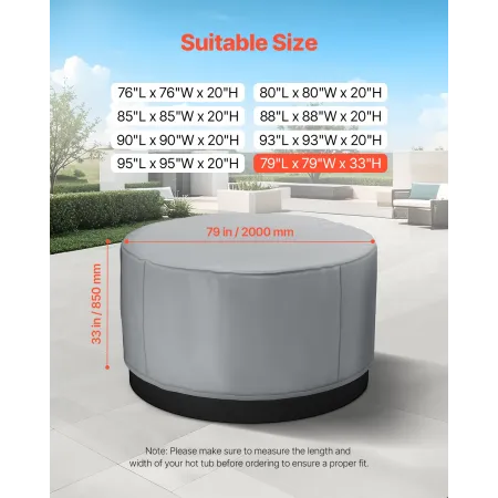 Udendørs Hot Tub Cover, 79 x 33 tommer / 2000 x 850 mm Vejr- og