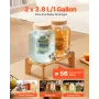 VEVOR Beverage Dispenser, 2 Pack 3.8L Drink Dispensers for Parties, Glass Juice Dispenser with Wood Stand, Stainless Steel Spigo