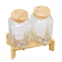 Beverage Dispenser, 2 Pack 3.8L Drink Dispensers for Parties, Glass Juice Dispenser with Wood Stand, Stainless Steel Spigot, Inf