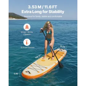 Inflatable Stand Up Paddle Board, 3.53m x 89cm x 15cm Wide Ultra-Light SUP Paddleboard, All Accessories Included, Pump, Paddle, 