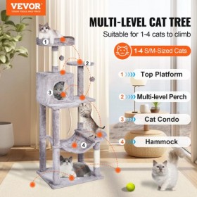 Cat Tree 56.2" Cat Tower with Cat Condo Sisal Scratching Post Light Grey