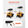 Rolling Shop Stool, Heavy-Duty Pneumatic Garage Seat with 300 lbs Capacity, Adjustable Height Roller Creeper Seat, 360° Swivel P