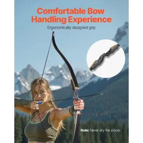 VEVOR Recurve bue- og pilesæt, 60 tommer trænedtagningsbuer, højrehåndet ergonomisk bueskydning Recurve buepakke, langbue til