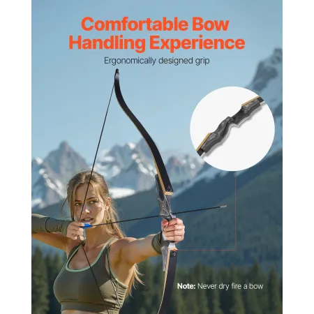 VEVOR Recurve bue- og pilesæt, 60 tommer trænedtagningsbuer, højrehåndet ergonomisk bueskydning Recurve buepakke, langbue til