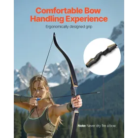 VEVOR Recurve Bow and Arrows Kit, 60 inch Wooden Takedown Bows, Right Handed Ergonomic Archery Recurve Bow Package, Longbow for 