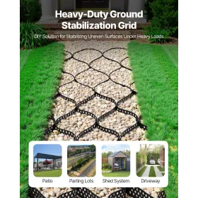 Gravel Grid, 2 Inch Depth, 32.81 x 9.84 FT / 10000 x 3000 mm, 1880 LBS Per Sq ft Grass Ground Retainer, Permeable Geo Grids Driv