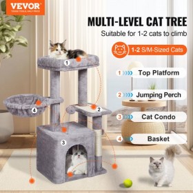 Cat Tree 31.4" Cat Tower with Cat Condo Sisal Scratching Post Light Grey