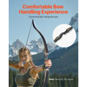 VEVOR Recurve Bow and Arrows Kit, 60 inch Wooden Takedown Bows, Right Handed Ergonomic Archery Recurve Bow Package, Longbow for 