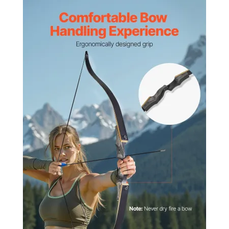 VEVOR Recurve Bow and Arrows Kit, 60 inch Wooden Takedown Bows, Right Handed Ergonomic Archery Recurve Bow Package, Longbow for 