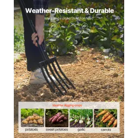 VEVOR Garden Fork, 5-Tine Gardening Pitchfork with Metal Handle, 41 in Heavy Duty Digging Fork with Y Grip, Forged Steel Spading