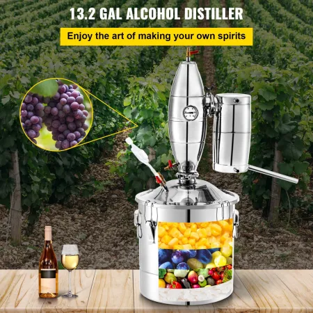 Wine Boiler Stainless Steel Water Alcohol Distiller 13.2 Gallon Alcohol Still 50L Whiskey Distillery Kit Home Moonshine Still wi