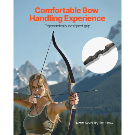 VEVOR Recurve bue- og pilesæt, 60 tommer trænedtagningsbuer, højrehåndet ergonomisk bueskydning Recurve buepakke, langbue til