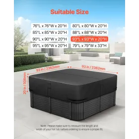 Outdoor Hot Tub Cover, 93x93x20in/2362x2362x508mm Vejr- og