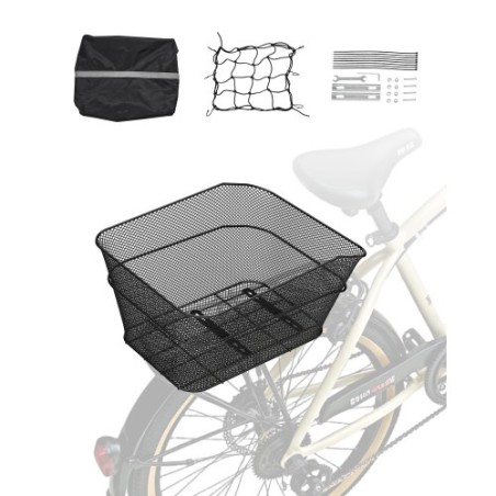 Rear Bike Basket Wire Mesh Bicycle Basket with Cargo Net Waterproof Cover