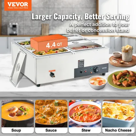 Commercial Electric Food Warmer Countertop Buffet 6*8 Qt Pan Bain Marie