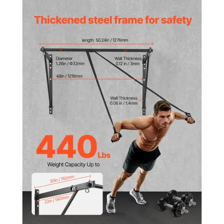 Pull Up Bar, 50 i Bredde Vægmonterede Pull Ups, justerbar dybde