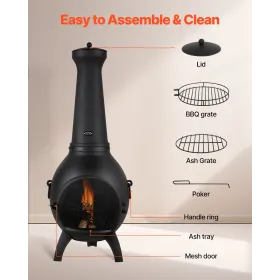 Chiminea, 18 Inch Outdoor Wood Burning Firepit, Spherical Fireplace for BBQ & Warming, Outside Wooden Fire Pit with Grill Mesh, 