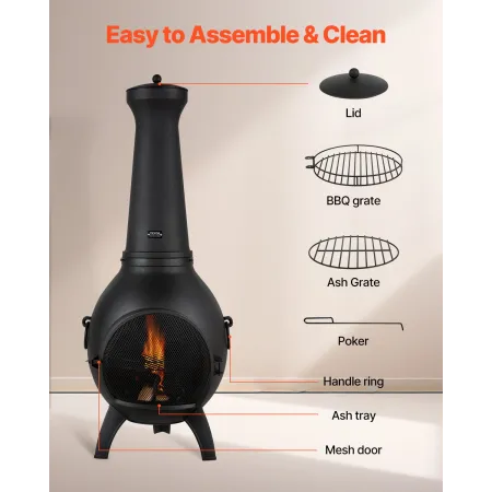 Chiminea, 18 Inch Outdoor Wood Burning Firepit, Spherical Fireplace for BBQ & Warming, Outside Wooden Fire Pit with Grill Mesh, 