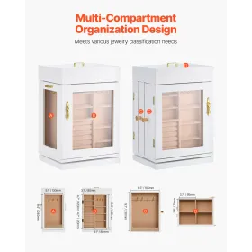 VEVOR Jewelry Box, 360° Rotating Jewelry Organizer with Magnetic Door, Acrylic Window and Built-in 4 Necklace Hooks, Spacious St
