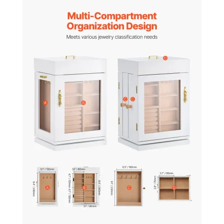 VEVOR Jewelry Box, 360° Rotating Jewelry Organizer with Magnetic Door, Acrylic Window and Built-in 4 Necklace Hooks, Spacious St