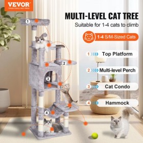 Cat Tree 60.6" Cat Tower with Cat Condo Sisal Scratching Post Light Grey