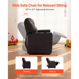 Kids Reclining Chair, Toddler Recliner with Cup Holder, 101° to 121° Adjustable Backrest, Easy-to-Clean PU Leather Recliner Couc