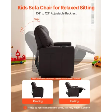 Kids Reclining Chair, Toddler Recliner with Cup Holder, 101° to 121° Adjustable Backrest, Easy-to-Clean PU Leather Recliner Couc