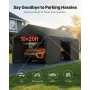 Carport, 10 x 20 FT Outdoor Car Canopy, Potable Carport with Removable Sidewalls & Door, Heavy Duty Car Shelter, UV-Resistant & 