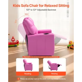 Kids Reclining Chair, Toddler Recliner with Cup Holder, 101° to 121° Adjustable Backrest, Easy-to-Clean PU Leather Recliner Couc