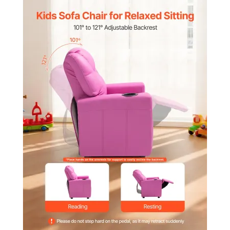 VEVOR Kids Reclining Chair, Toddler Recliner with Cup Holder, 101° to 121° Adjustable Backrest, Easy-to-Clean PU Leather Recline